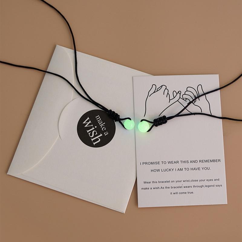 2 Pieces Luminous Bead Pendant Necklace Woven Rope Jewelry Adjustable Cord