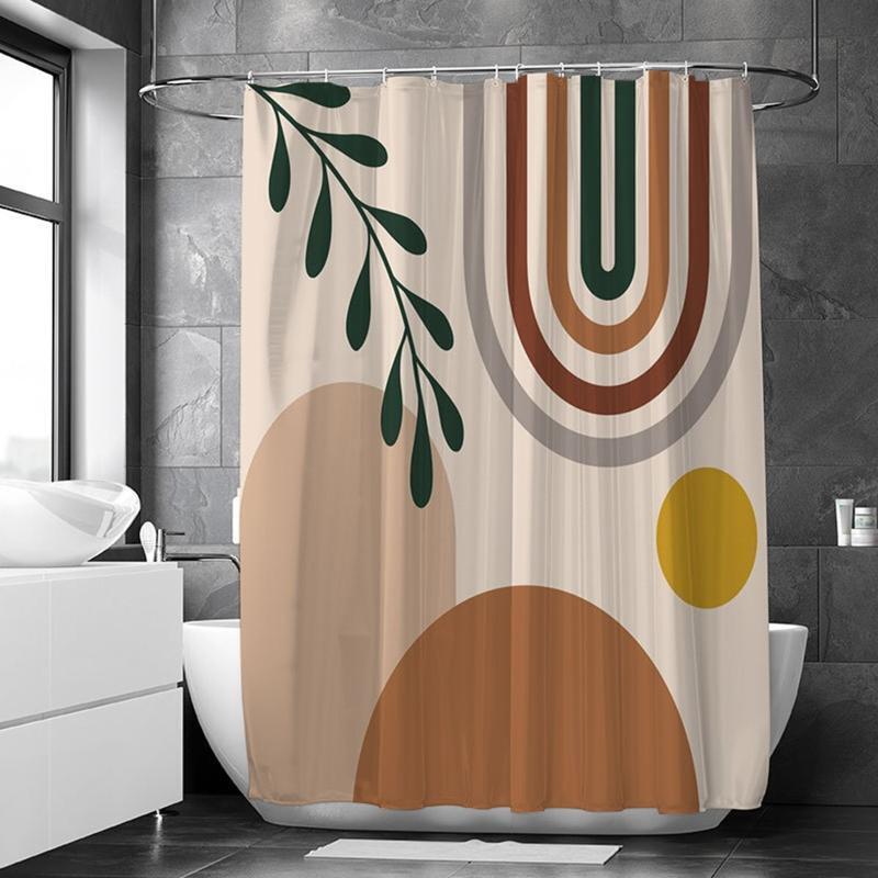 Boho Mid Century Shower Curtain Abstract Painting Pattern Polyester Bath Supply