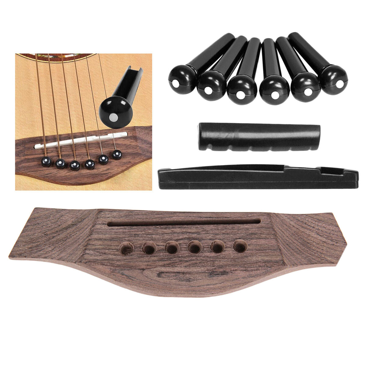 Wooden Classical Guitar Bridge with  Pegs Nut Saddle Repairing Kit
