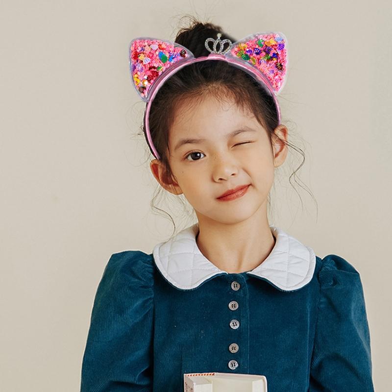 Cat Ears Headbands Colorful Sequins Kitten Ears Hairband Christmas Fance Dress