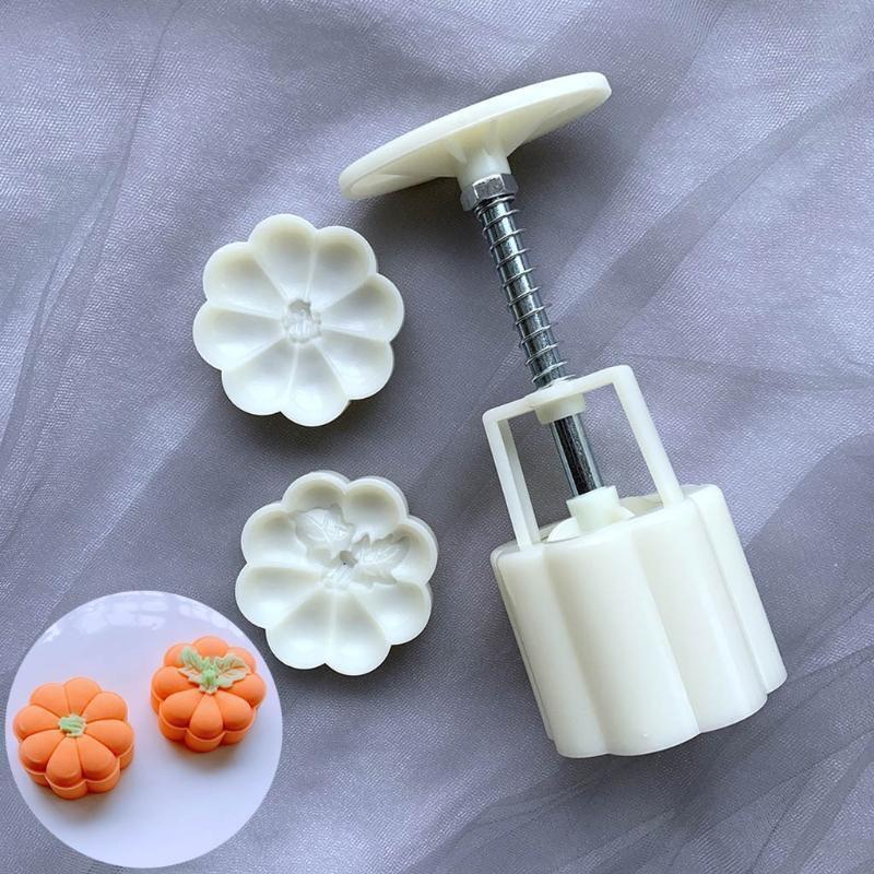 Eight Petal Pumpkin Round Moon Cake Mould 65g Hand-Pressure 2 Stamps Mooncake