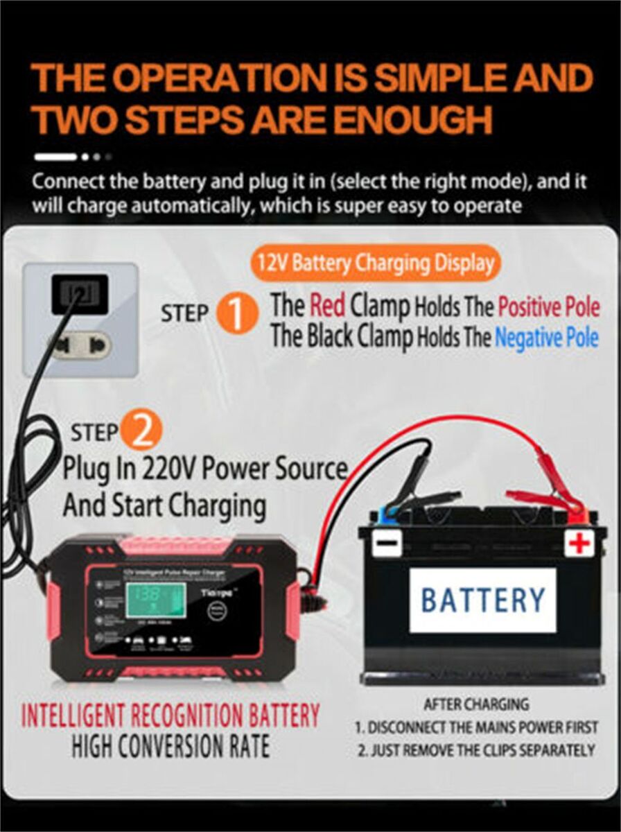 AGM/GEL Fast Charging Automatic Jump Starter Pulse Repair Car Battery Charger