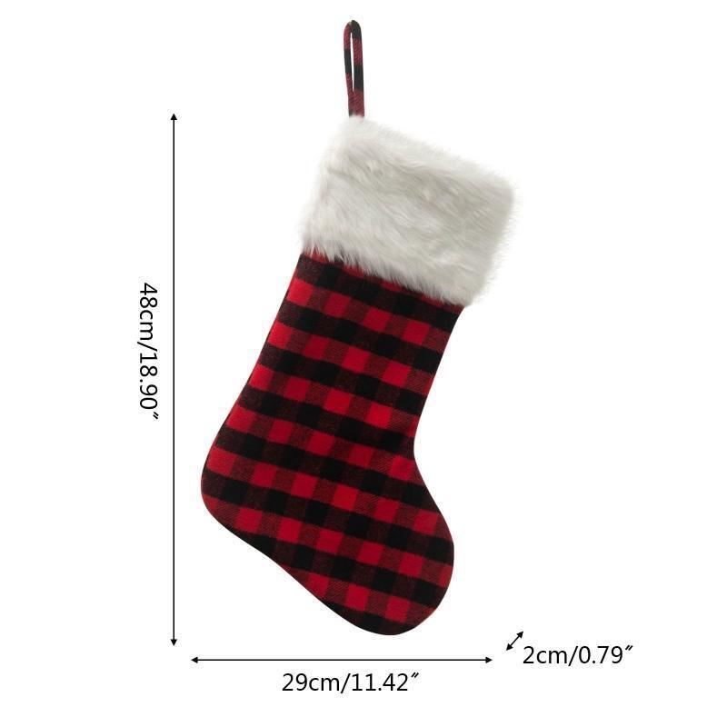Christmas Stocking  Red Black Plaid Hanging Ornament Cute Gift Decoration