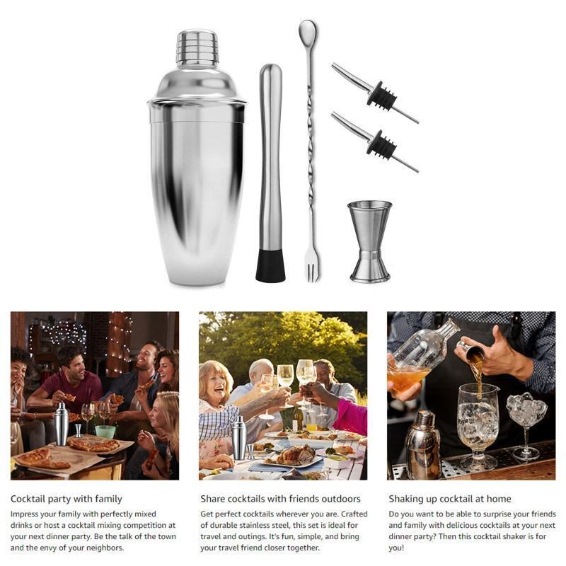 Set of 6 Cocktail Shaker Set Cocktail Mixer Gadgets Kit Stainless Steel Material