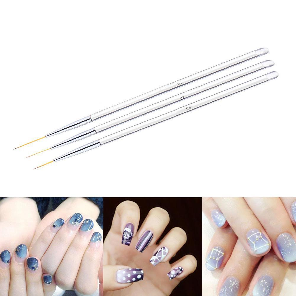 3pcs Transparent Rod Nail Art Pen Drawing UV Gel Pen Manicure Tools Set