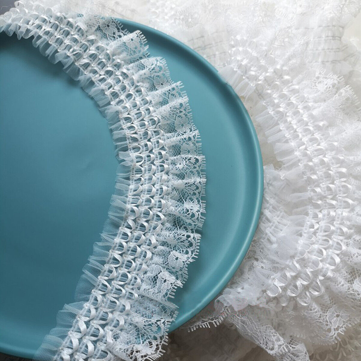 White Pleated Elastic Lace Trim Ribbon Collar Cuff Clothing Sewing Craft DIY