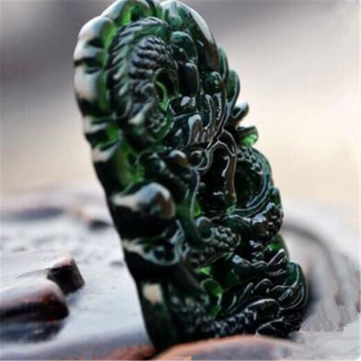 1pc Chinese Natural Black Green Jade Pendant Dragon Good Lucky Amulet Gift