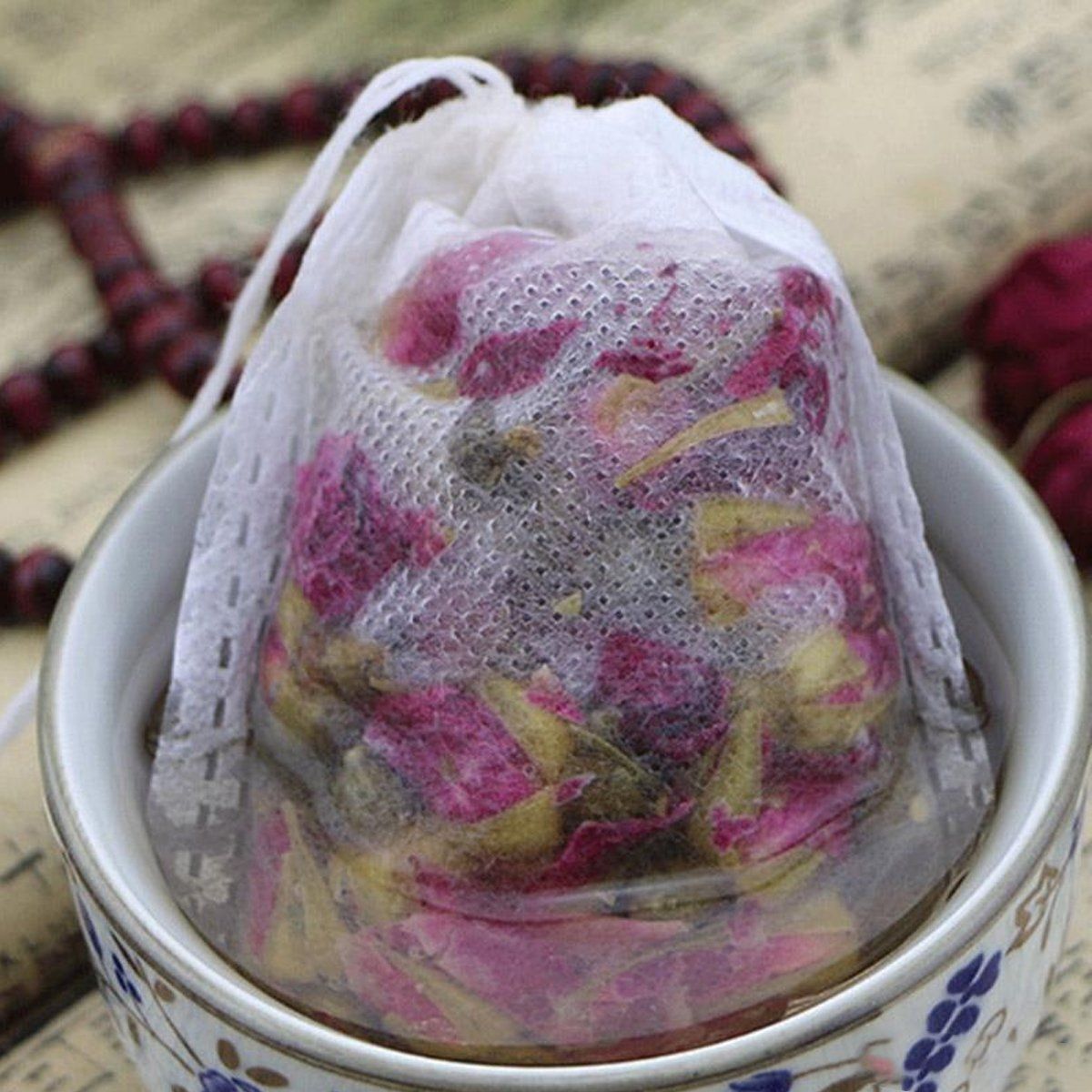 100x non-woven Empty Teabags String Heat Seal Filter Paper Herb Loose Tea Bag EN