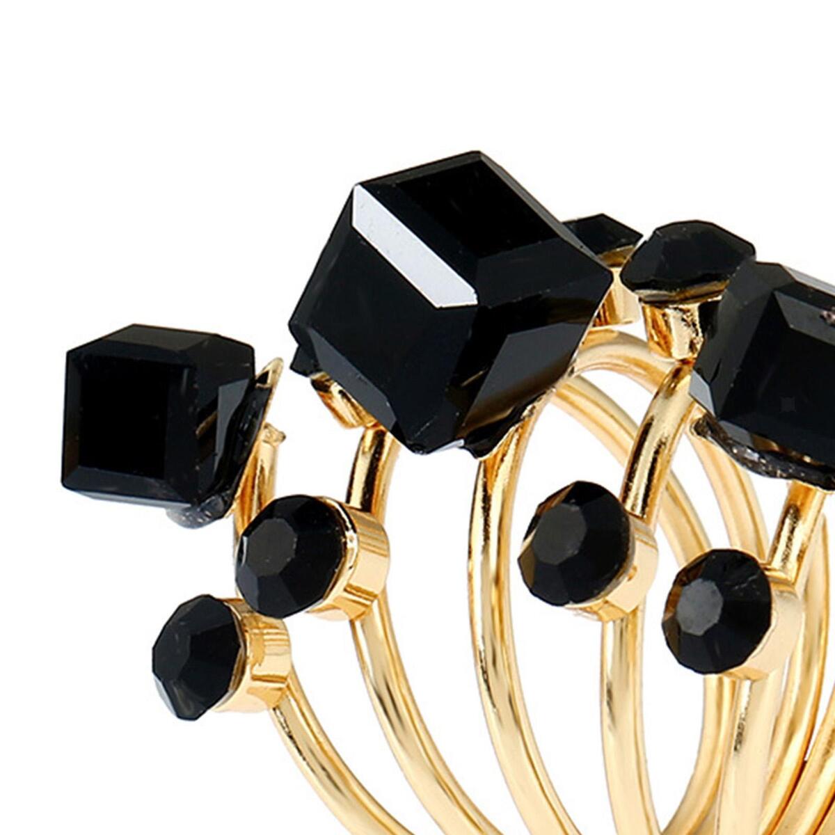 Black Rhinestone Ring Punk Exaggerated MIDI Rings for  Men