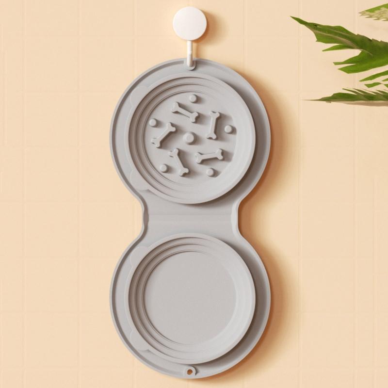 Foldable Dog Double Bowl Eco-Friendly Dog Cat Water Bowl for Traveling Hiking