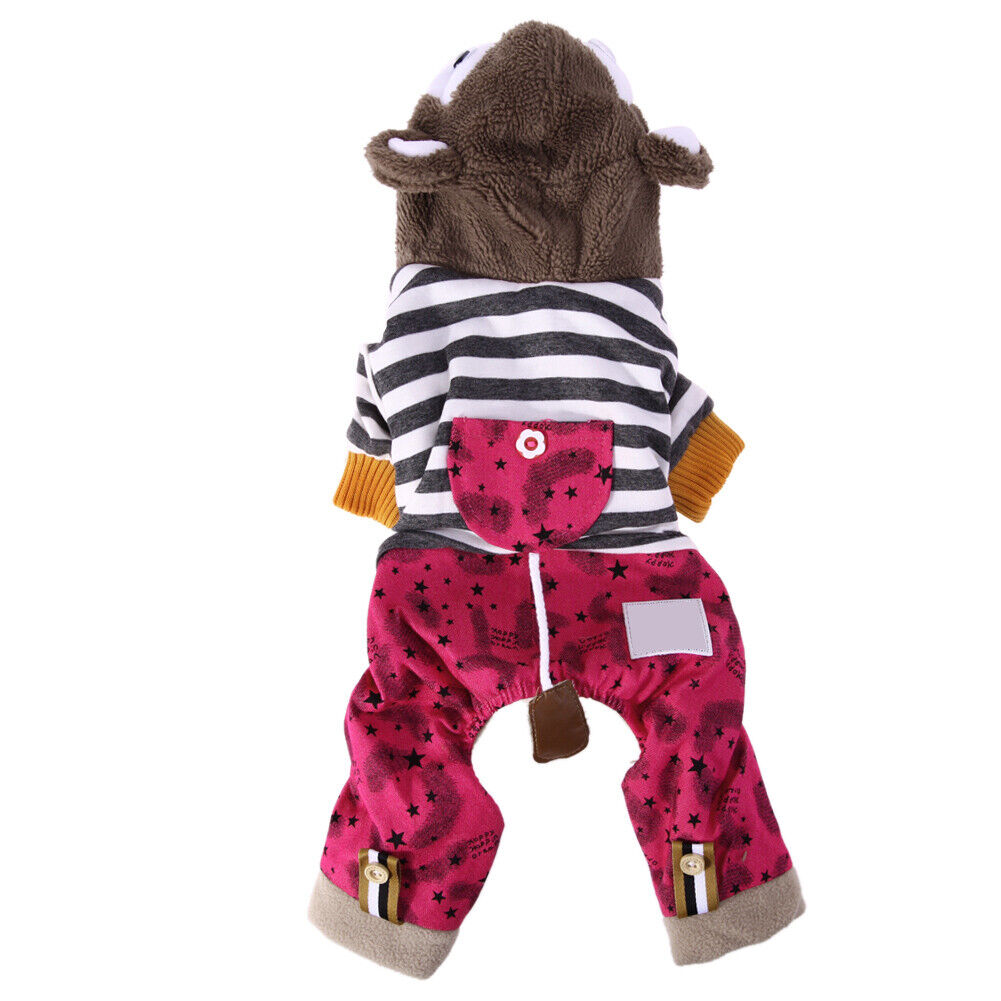 Winter Warm Dog Cotton Clothes Hoodie Four Leg Pet Coat Rose Red XXL-150903