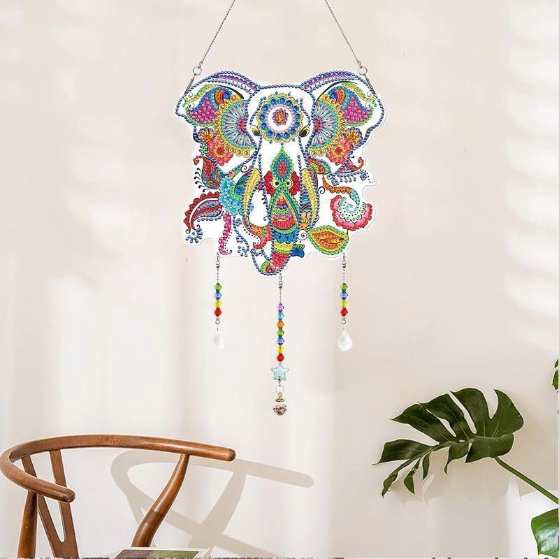 DIY Elephant Diamond Painting Kit Hanging Sign Bedroom Office Wall Window Decor