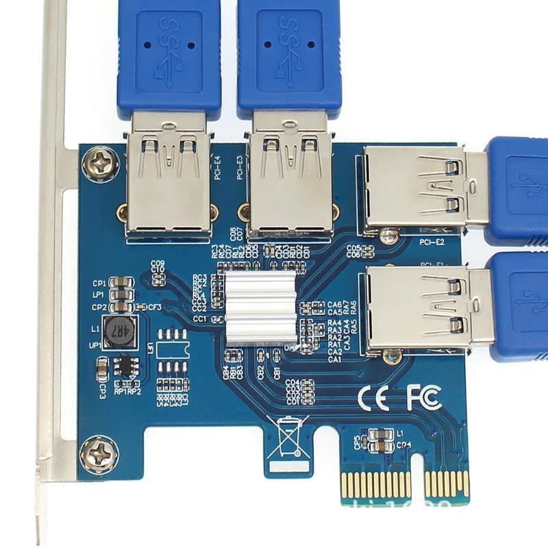 4 Ports PCI Express Multiplier Riser Card 1X to 16X USB 3.0 1 to 4 Adapter Card