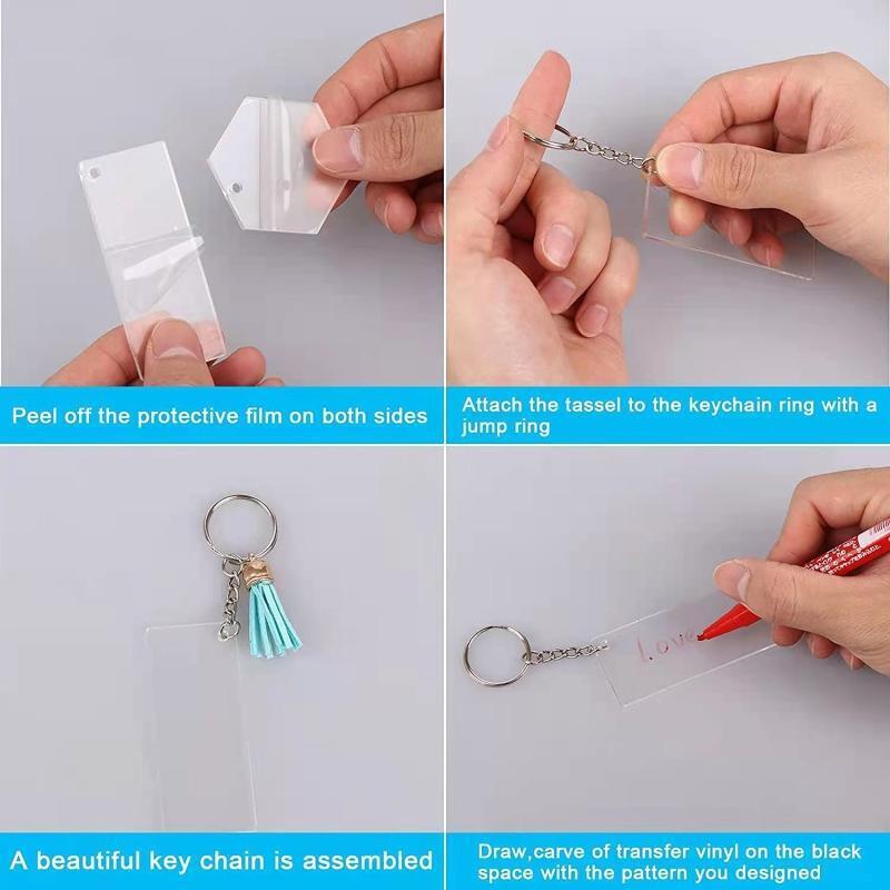 128 Pcs Acrylic Keychain Blanks Clear Keychains for Vinyl Kit DIY Keychain Craft