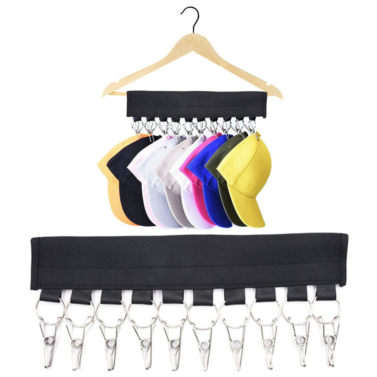 Cap Organizer Hanger Foldable Hat Holder Storage Hook with 10 Holder Clips
