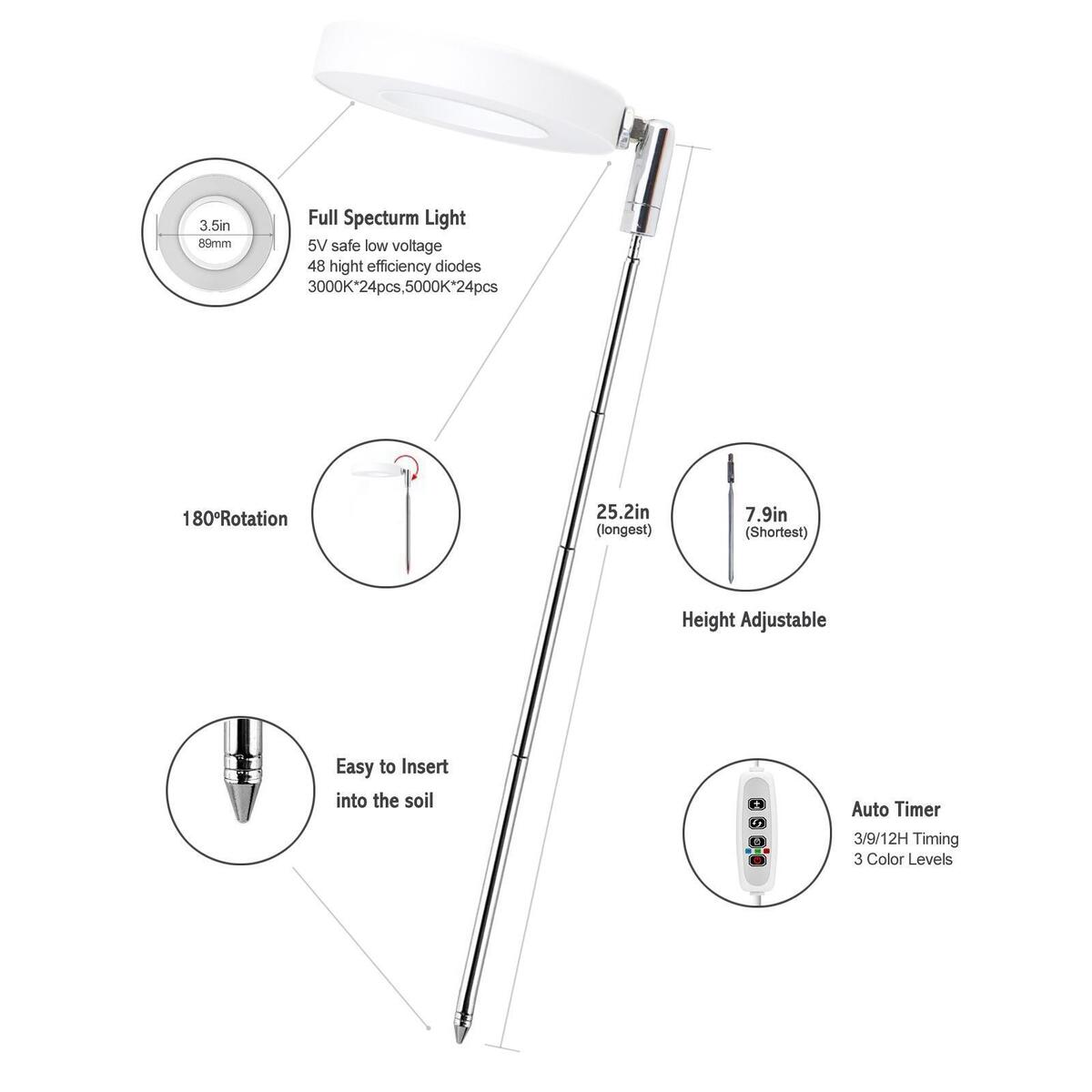 LED Growing Lamp Fixture 3/9/12H Timmer Grow Lights for Indoor Plants Potted