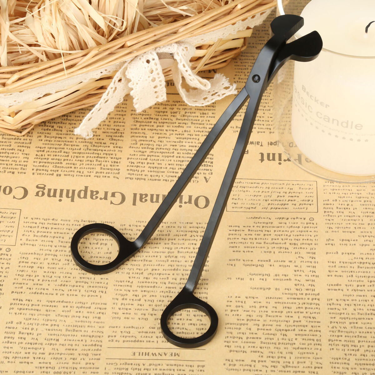 1pc Black Candle Wick Oil Lamp Trimmer Stainless Scissors Snuffers Cutter Tool
