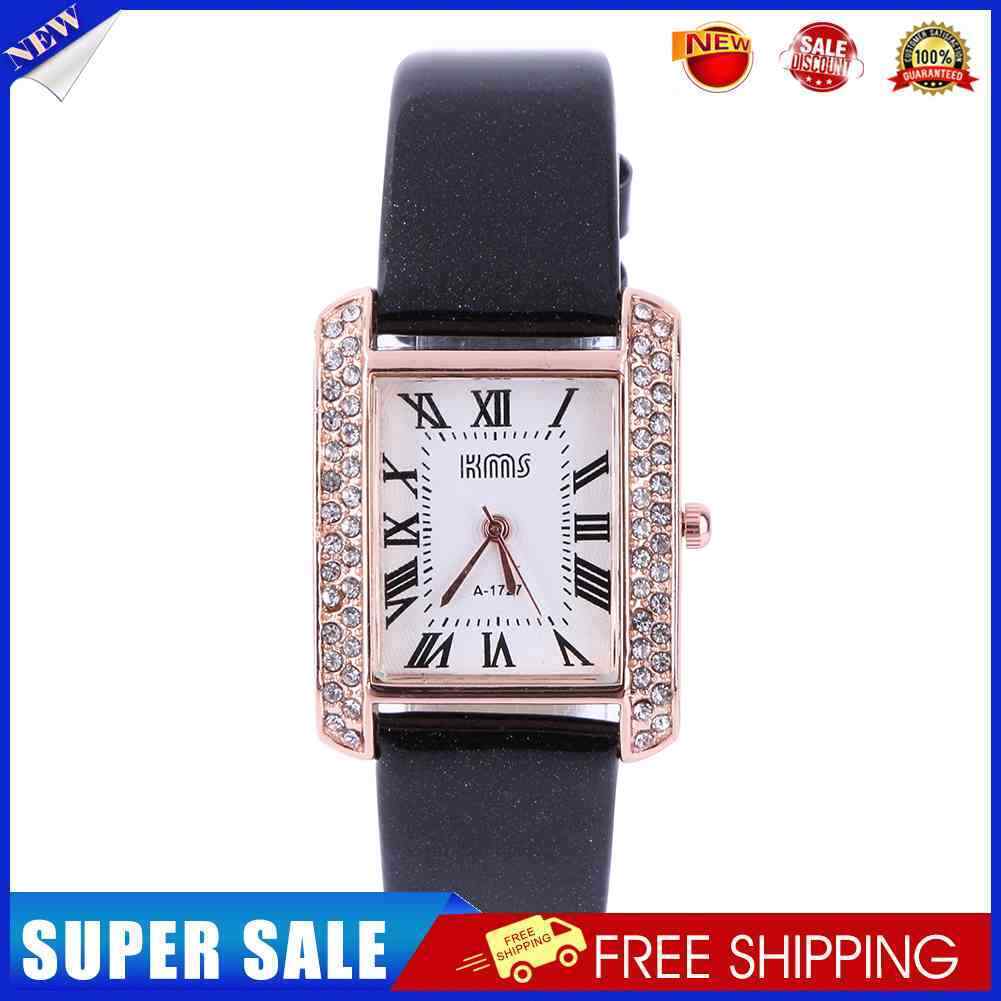 Hot New PU Leather Band Ladies Watch Alloy Square Diamante Face Black