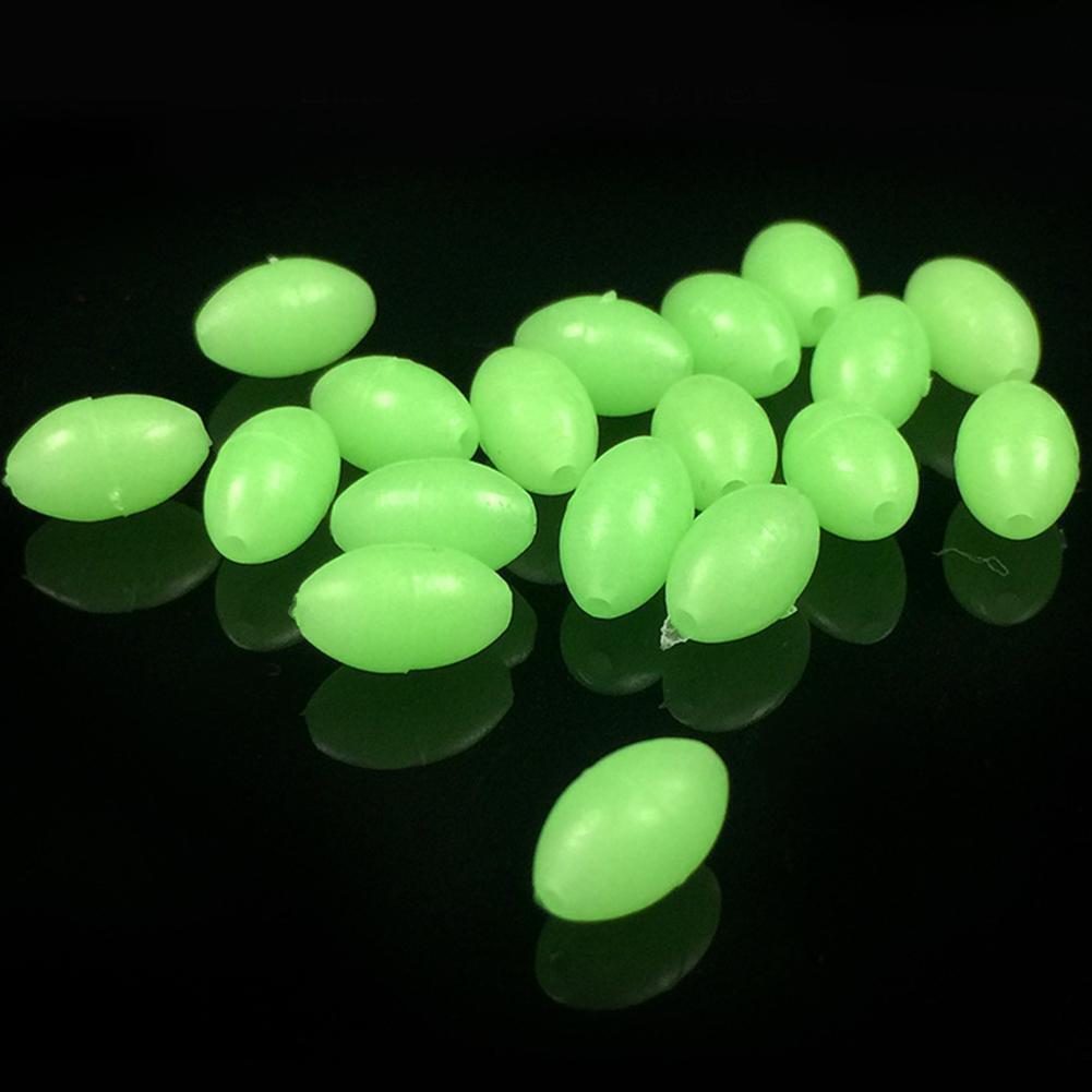 100pcs Hard Luminous Beads Float Balls Fishing Line Stoppers (6x10mm Green)