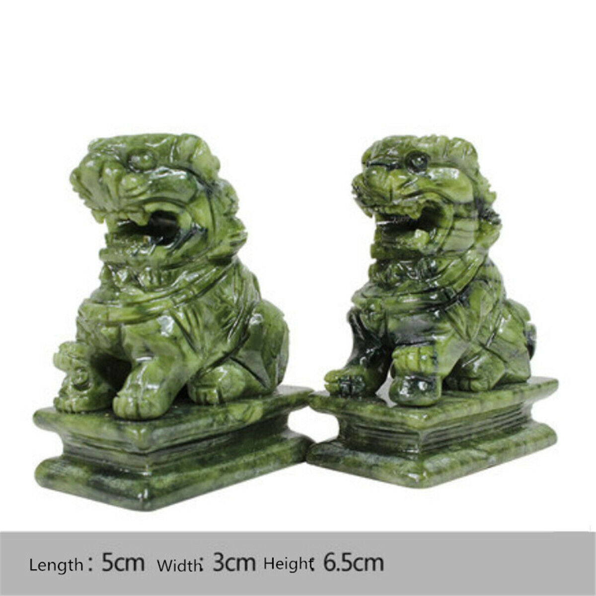 1 Pair China Green Jade Carved Fengshui Foo Fu Dog Guard Door Lion Office Decor