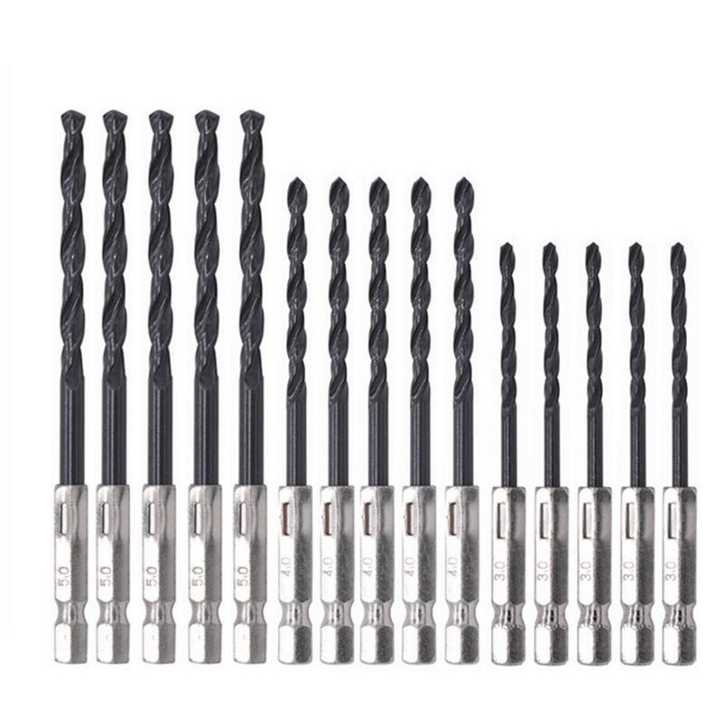 15 Pcs Strong High Speed Steel Hexagon Black Twist Drill  for Wood Metal Opening