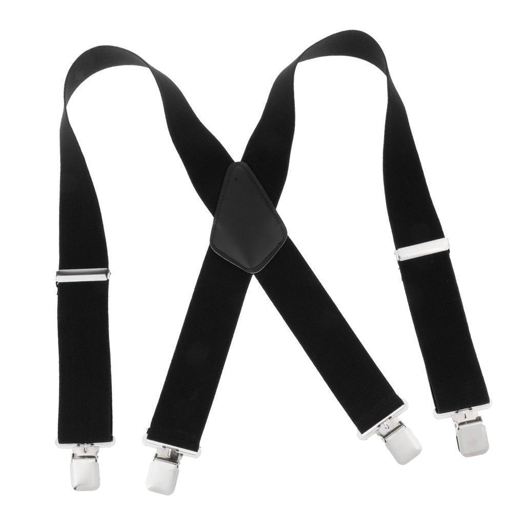 2x Mens Wide Adjustable Braces Suspenders Elastic Clip on Trousers Jeans XShape