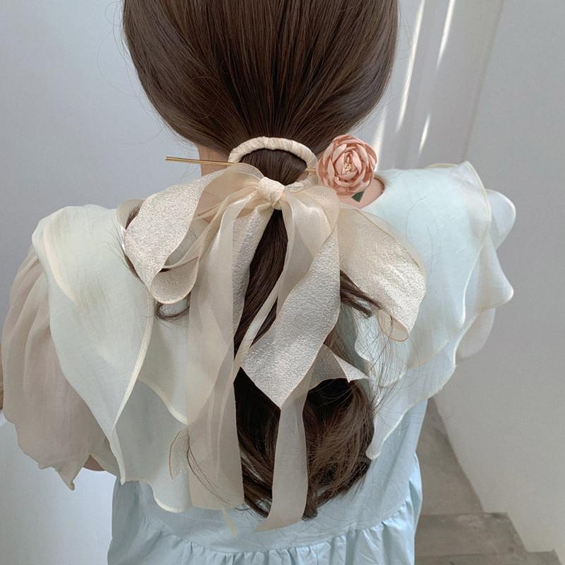 Versatile Metal Hair Stick Flower Shape Ribbon Headdress Fashion Elegant Hairpin