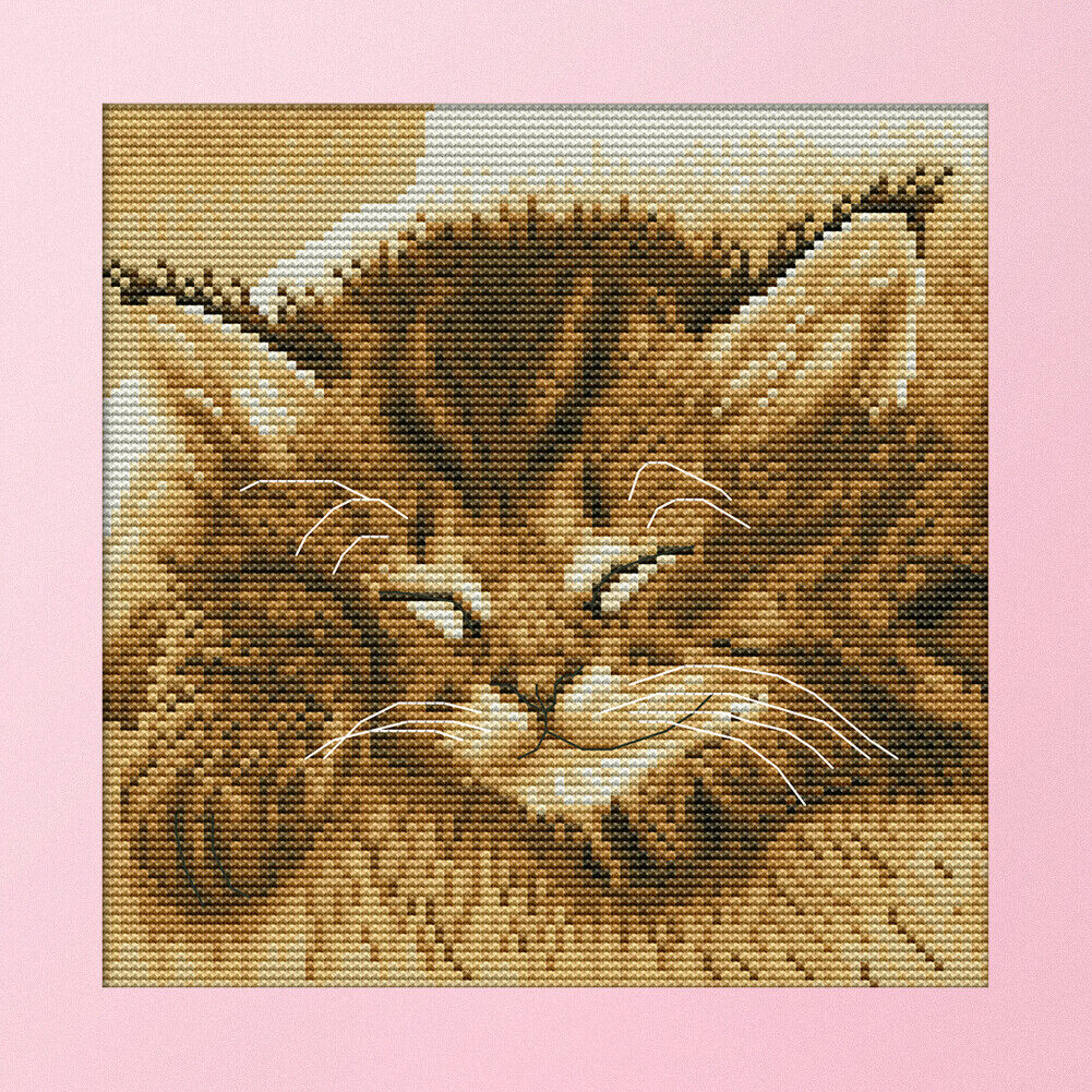 Cross Stitch Kits DIY Sleep Cat 14CT Stamped Embroidery 22 X 22cm (DA243)
