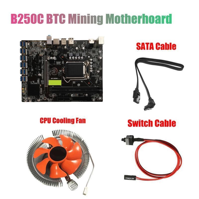 B250 BTC Miner Motherboard DDR4 LGA1151 12 PCI-E Graphics Card Slot CPU Fan Sata