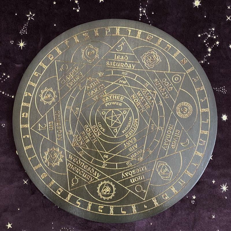 Witch Divination Pendulum Board Seven Chakra Crystal Energy Disk Oak Astrolabe