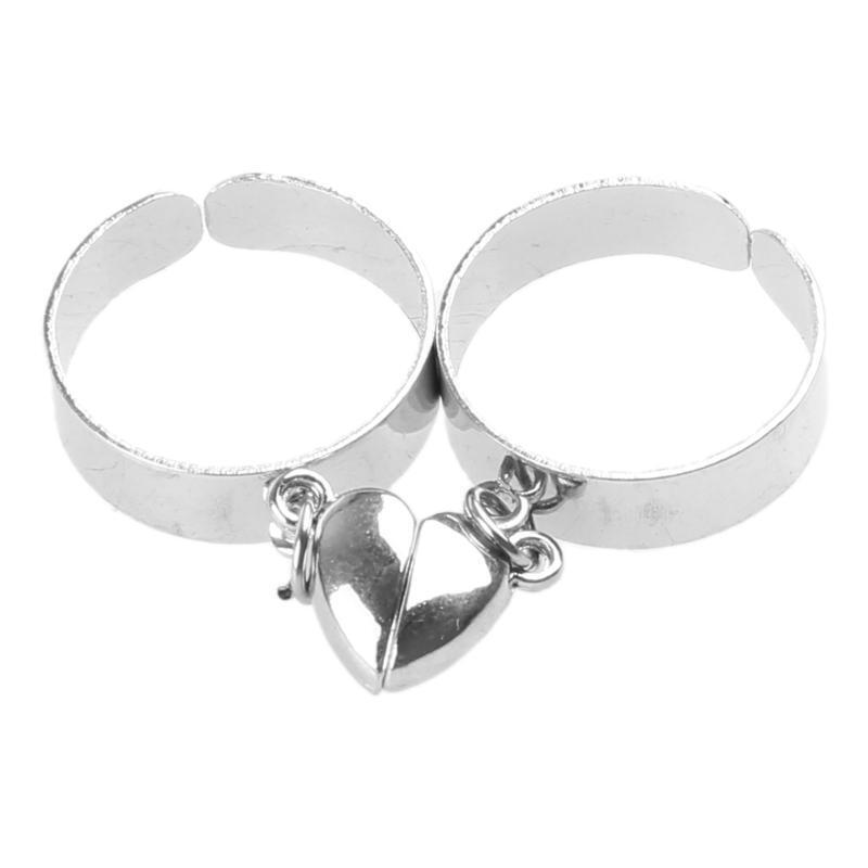 2 Pcs Punk Magnet Couple Rings for Men Women Lovers Love Heart Attract Paired