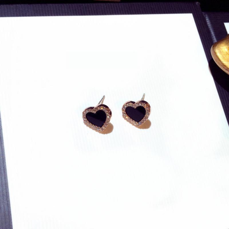 Rhinestone Heart Stud Earrings Pierced Ear Jewelry Wedding Holiday New Year Gift