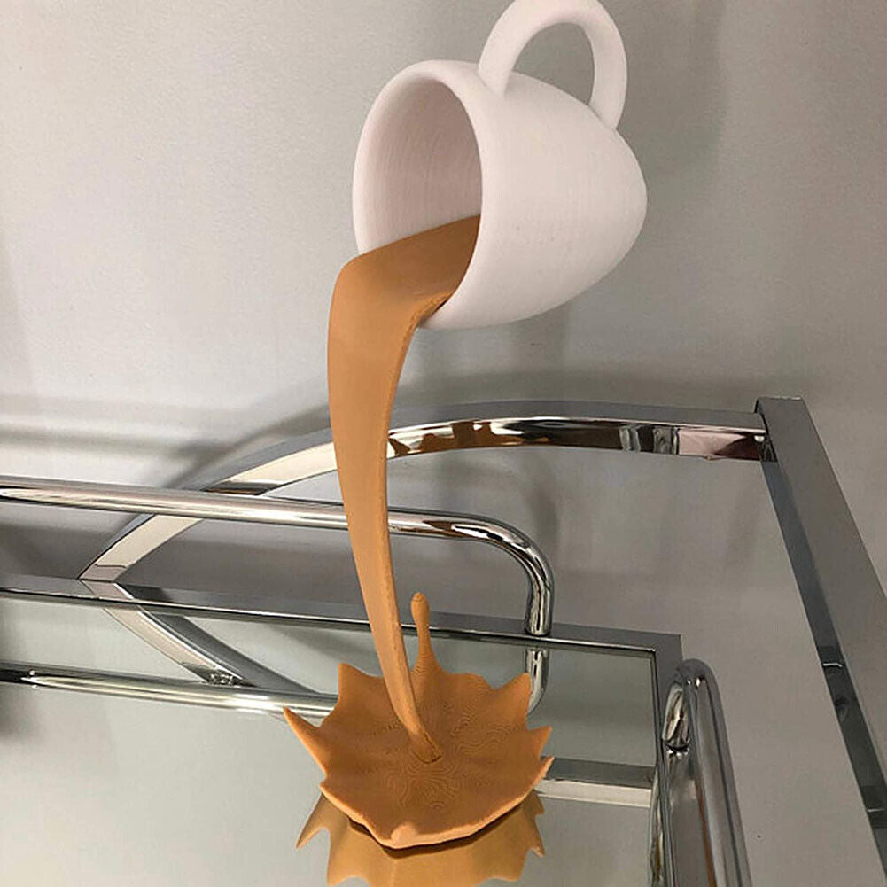 Suspended Floating Coffee Cup Sculpture Pouring Mug Home Decor (Brown)