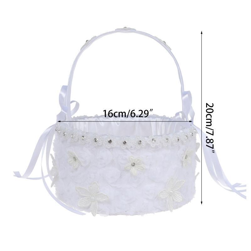 Flower Basket Suitable for Wedding Small White Satin Baskets Lace Flowers