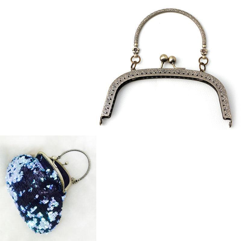 1PC Bronze Tone Arch Flower Metal Purse Bag Frame Kiss Clasp Lock with Handle