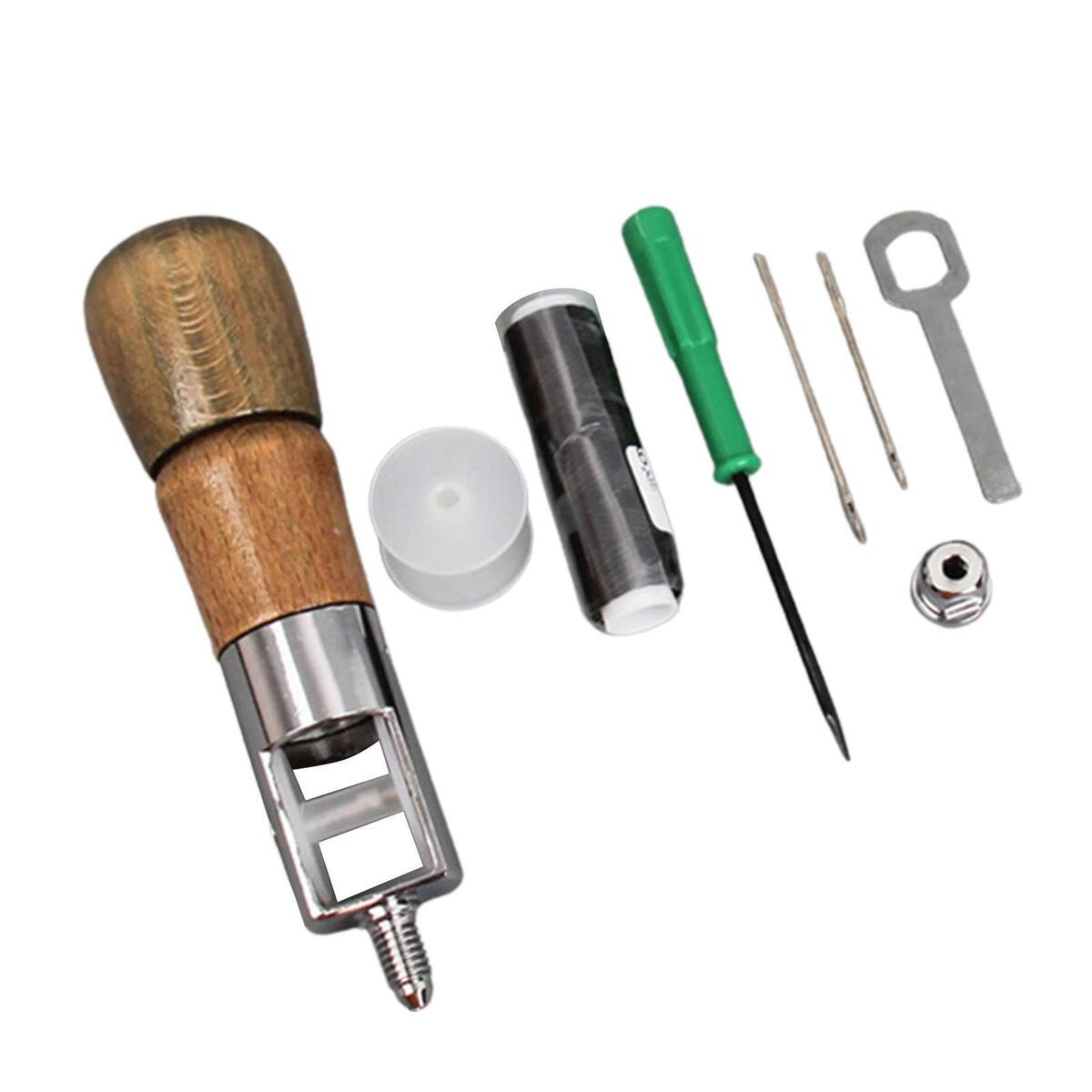 Blesiya 8pcs Sewing Awl Set Wooden Handle Stitching Needles Thread Kit for