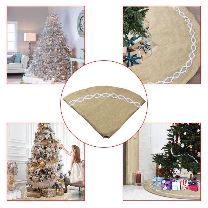 48 Inch Jute Linen Christmas Tree Skirt Base Floor Mat Cover Ornament for Xmas