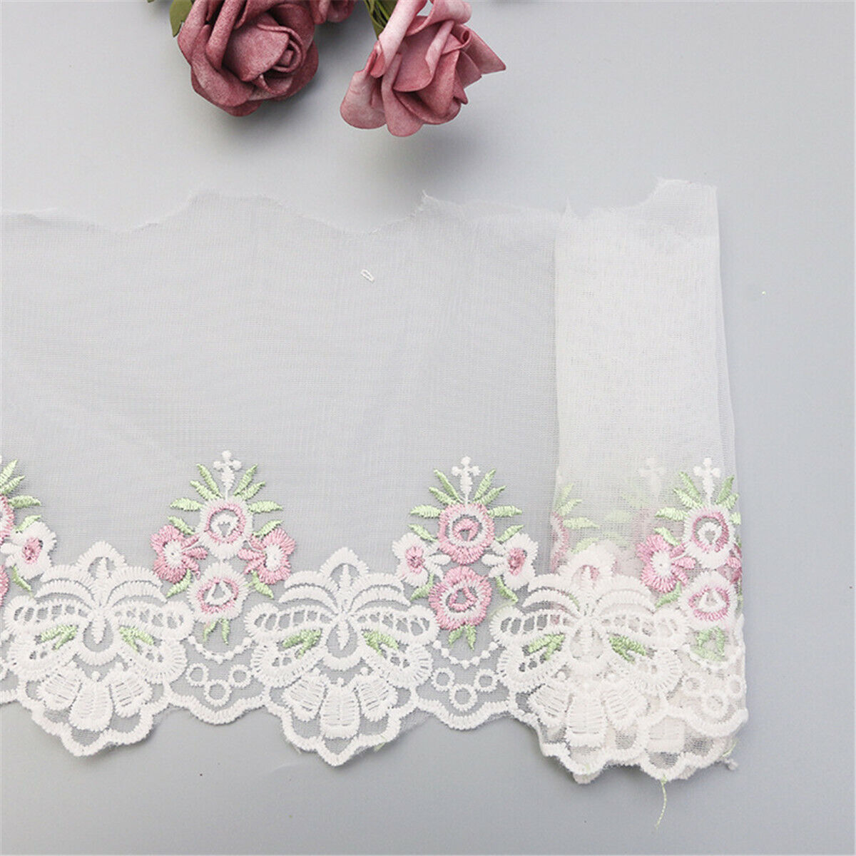 Width 19cm Embroidered Floral Lace Trim Fabric Ribbon Sewing Wedding DIY Craft