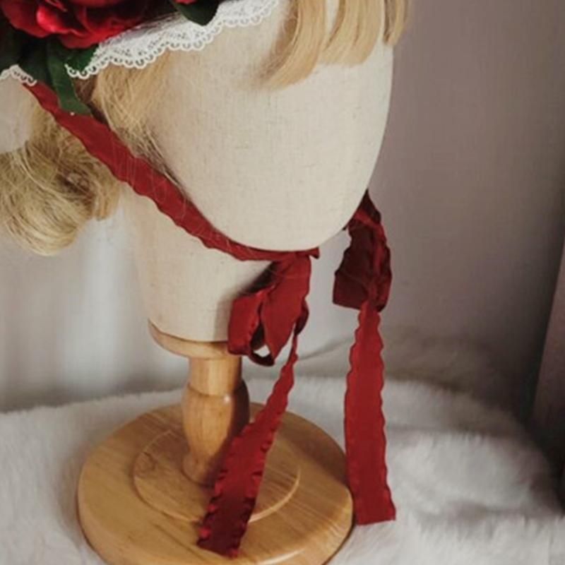 Sweet Lolita Lace-up Flat Top Hat Japanese Girl Flower Tophat for Wedding Church