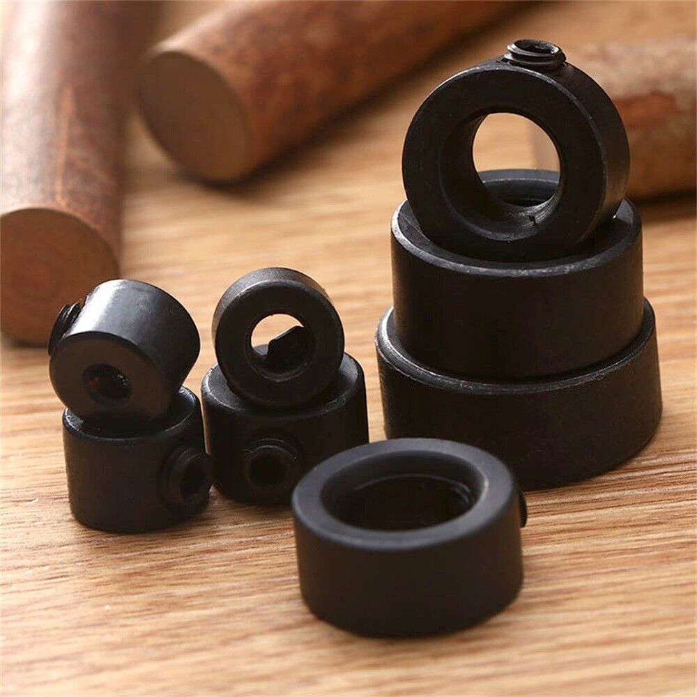 8x Woodworking Drill Bit Depth Stop Collar Ring Positioner & Wrench Carbon steel