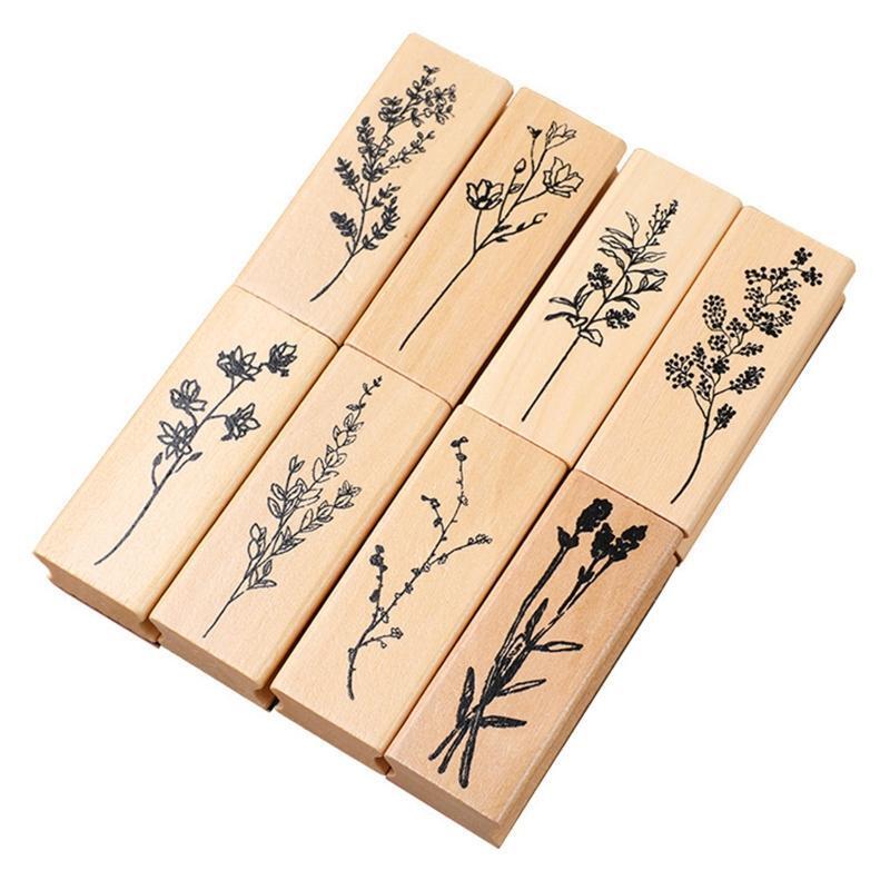 8 Pieces Wood Rubber Stamps Set  for DIY Crafts Diary Scrapbooking Card Making
