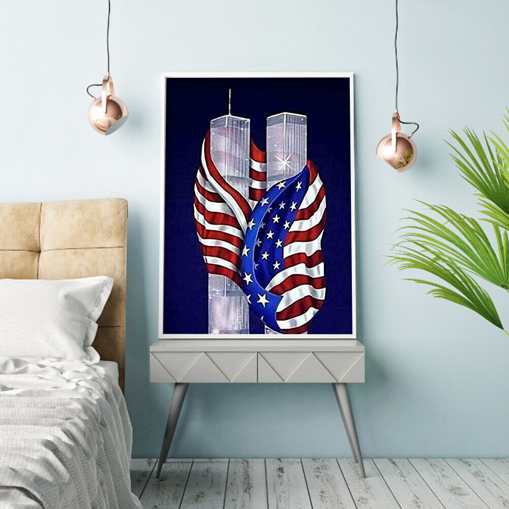 Diamond Painting DIY Flag Twin Tower Full Square Drill Rhinestone Picture