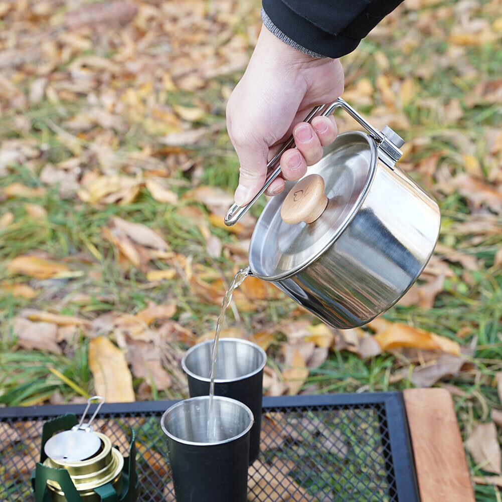 Outdoor Camping Pot Stainless Steel Tea Coffee Cooking Water Kettle Teapot
