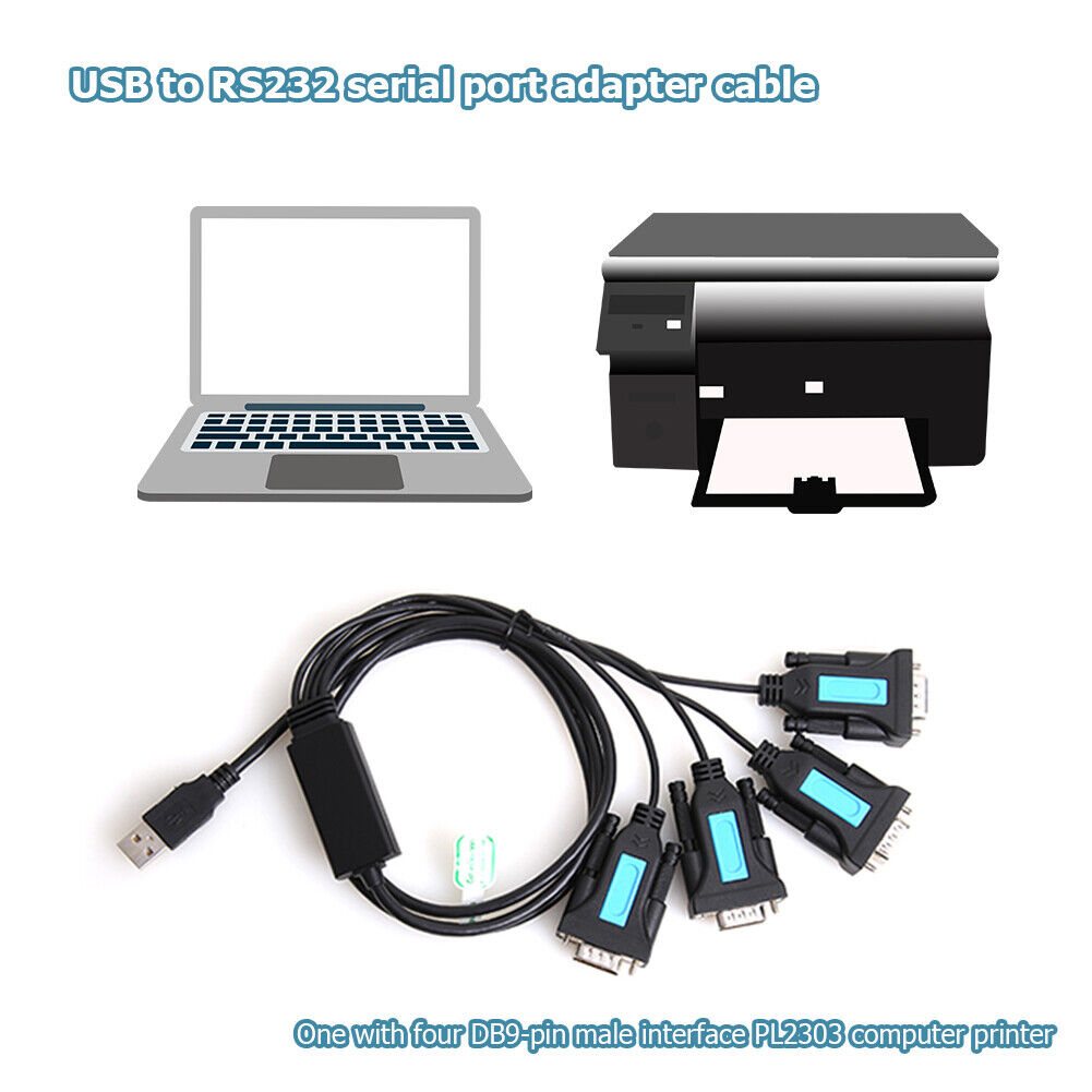 PL2303 Chipset 4 Port USB to RS-232 9-Pin DB9 Serial Cable Male A Adapter