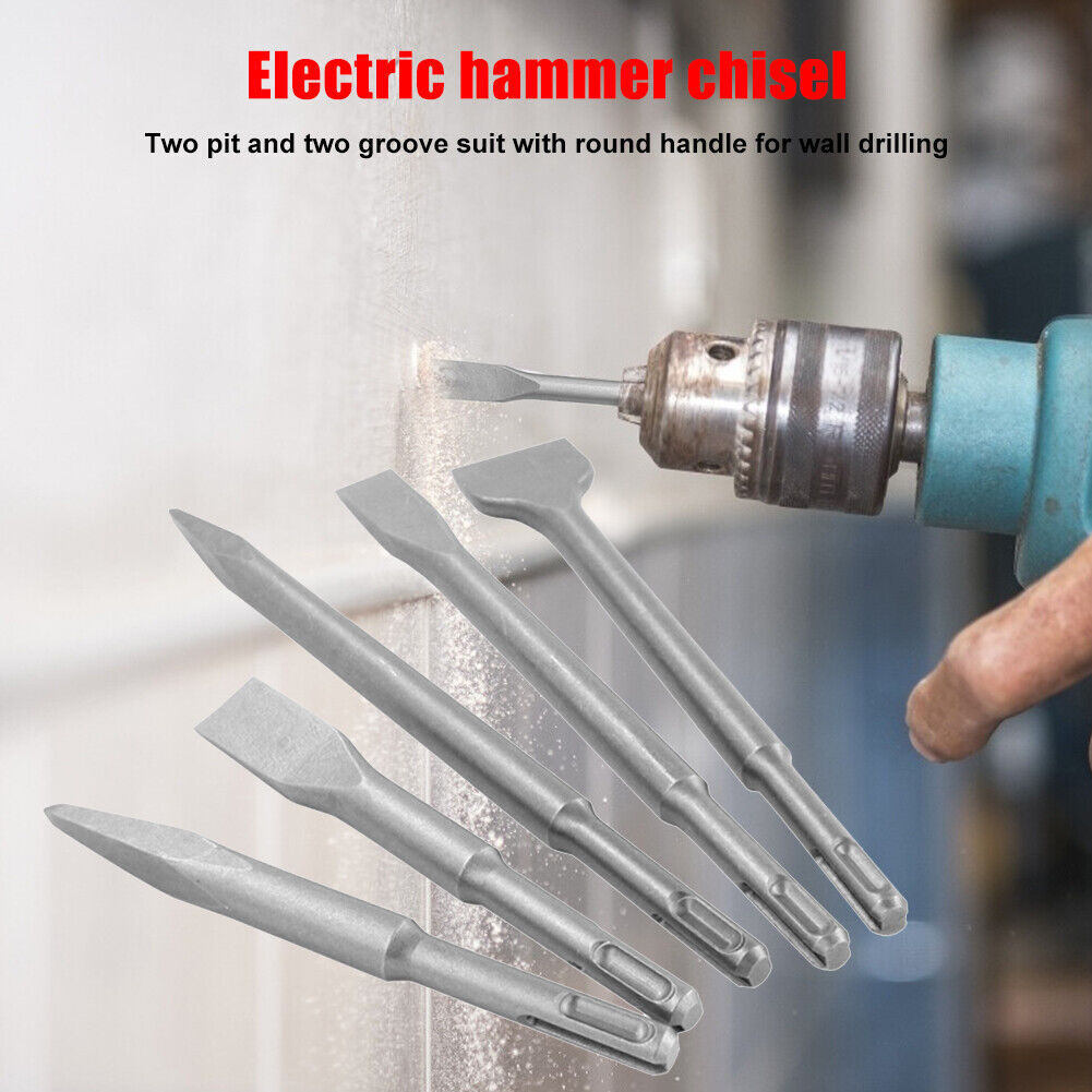5pcs Point Groove Gouge Flat Chisels Set Electric Hammer Brick Drill Bit