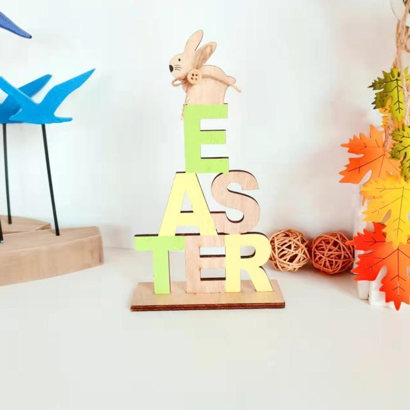 Easter Wooden Ornament Stackable Letters Bunny Wood Art Crafts Ornament