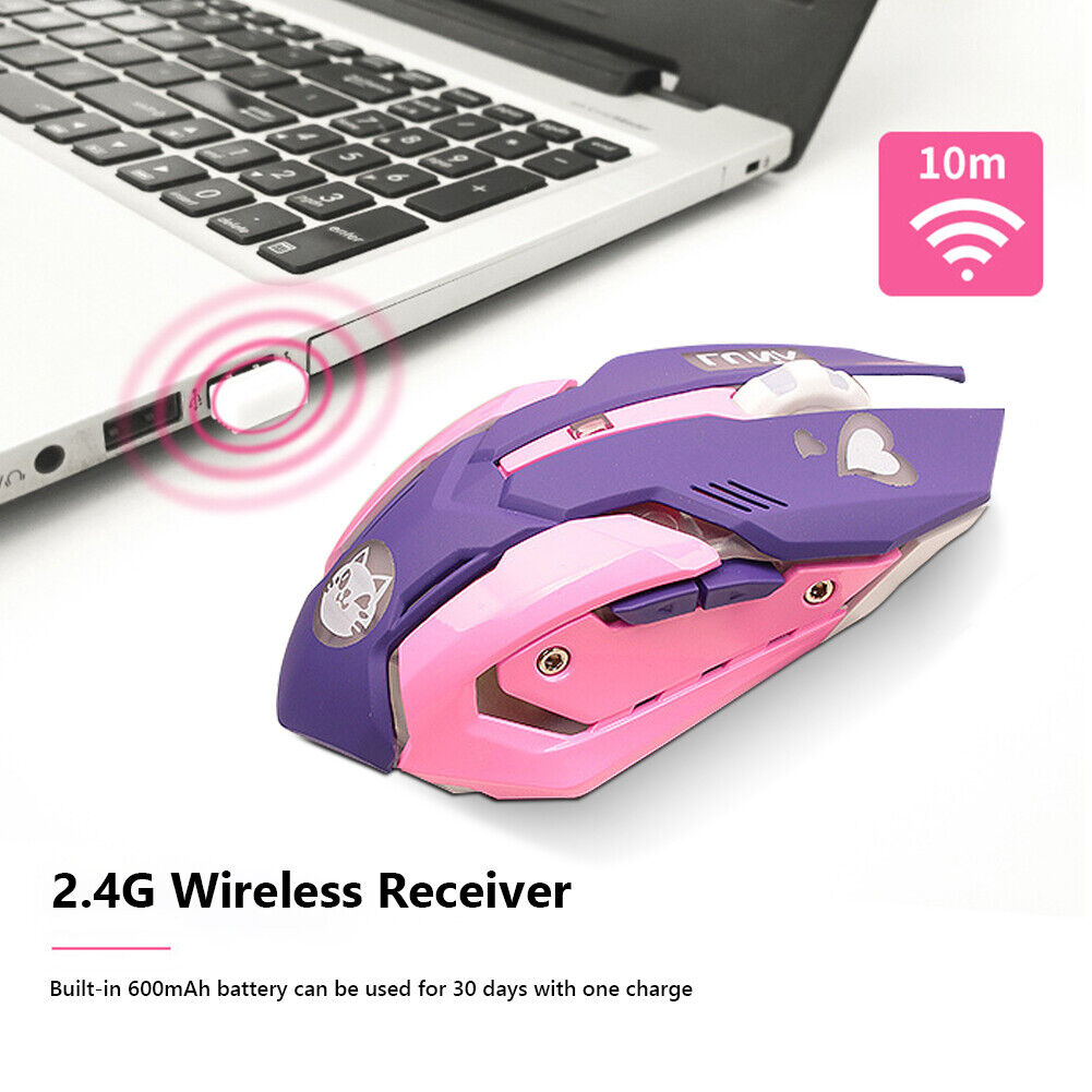 2.4GHz Wireless Optical Mouse 2400DPI Adjustable Mute Gaming Mice (Purple)