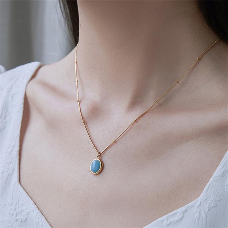 Sea Of Stars Oval Pendant Copper Chain Luxury Clavicle Chain For Women Girl Gift