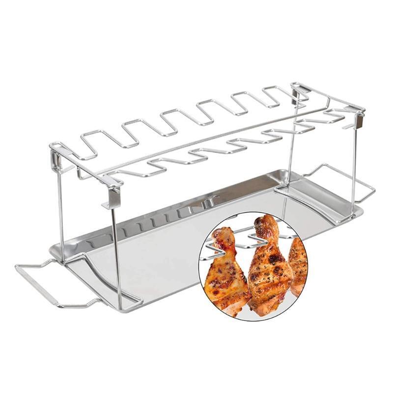 BBQ Chicken Leg Wing Grill Rack 14 Slots Chicken Leg Roaster Stainless Steel