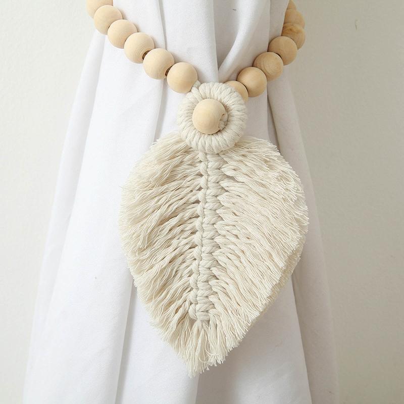 Curtain Tiebacks Set of 2 Woven Wood Beads Bundle String Tie Backs Accessories